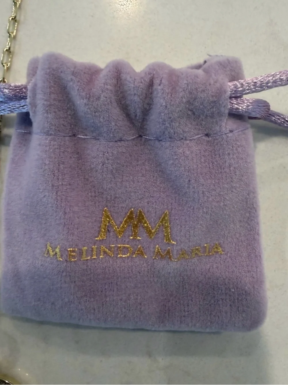 Melinda Maria Gold-Tone Coin Pendant Necklace with Lavender Pouch NEW